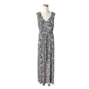 DKNY Ditzy Floral Sleeveless Maxi Dress Women's Size 10 Black & White Zipper Tie